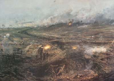 Aurora, 20 de Novembro de 1917 - Tanques britânicos entram em ação em Cambrai, França de William Lionel (after) Wyllie