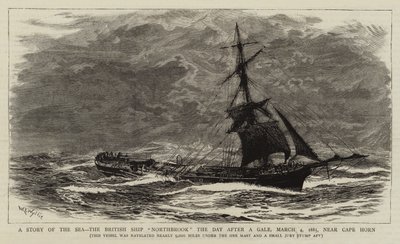 Uma história do mar, o navio britânico Northbrook, no dia seguinte a um vendaval, 4 de março de 1885, próximo ao cabo Horn de William Lionel Wyllie