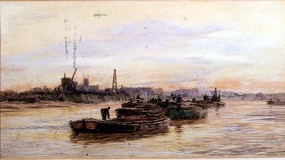 Barcaças ao pôr-do-sol (aguarela) de William Lionel Wyllie