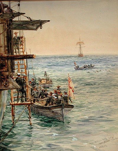 Eclipse Party Leaving H.M.S. Theseus, Santa Pola (aguarela sobre papel) de William Lionel Wyllie