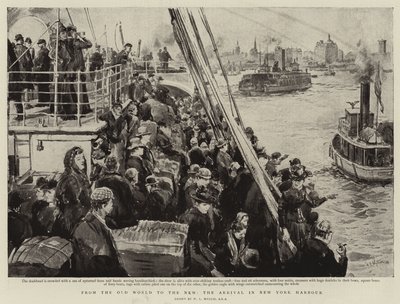 Do Velho Mundo ao Novo, a Chegada ao Porto de Nova York de William Lionel Wyllie