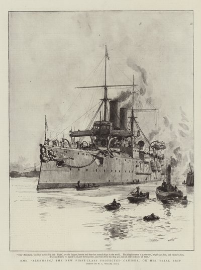 HMS Blenheim, o novo cruzador protegido de primeira classe, em sua viagem de teste de William Lionel Wyllie