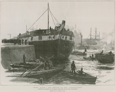 Antiga capitânia de Nelson no rio Tâmisa, após seu retorno de Sinemunde de William Lionel Wyllie