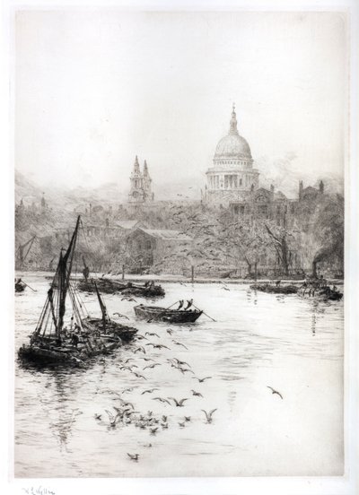 Navegação e gaivotas abaixo de St. Pauls (aguarela) de William Lionel Wyllie