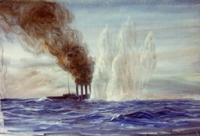 "Southampton" na Batalha da Jutlândia, c.1916-18 (aguarela) de William Lionel Wyllie