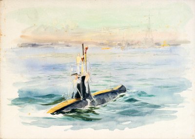 Estudo de um submarino de classe A a navegar, possivelmente no porto de Portsmouth, início do século XX (aguarela, grafite) de William Lionel Wyllie