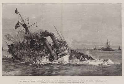 A perda do HMS Victoria, o Flagship afundando depois de ser abalroado pelo HMS Camperdown de William Lionel Wyllie