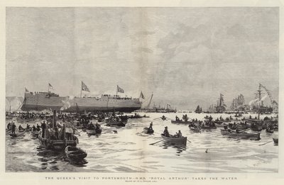 A visita da rainha a Portsmouth, o HMS Royal Arthur leva a água de William Lionel Wyllie