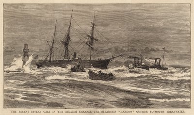 O vendaval severo recente no canal da Mancha, o navio Hankow fora do quebra-mar de Plymouth de William Lionel Wyllie
