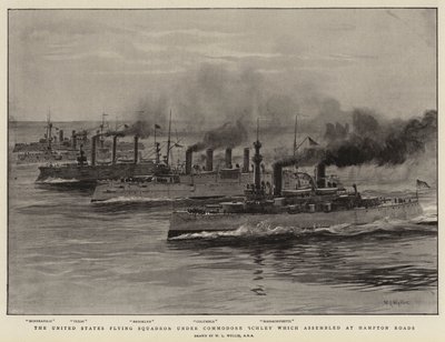 Os Estados Unidos voando Esquadrão sob Comodoro Schley, que se reuniu em Hampton Roads de William Lionel Wyllie