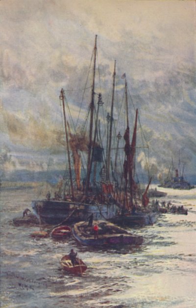 Descarga de carvão em barcaças, 1910 de William Lionel Wyllie