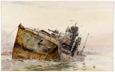 "Destruidor alemão V82 no lago das fontes", c.1920-22 (aguarela) de William Lionel Wyllie