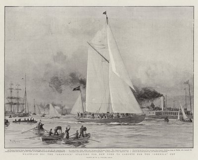 Westward Ho, o Shamrock começando para Nova York para competir pela America Cup de William Lionel Wyllie