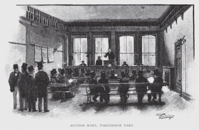Leilão Mart, Tokenhouse Yard (litho) de William Luker