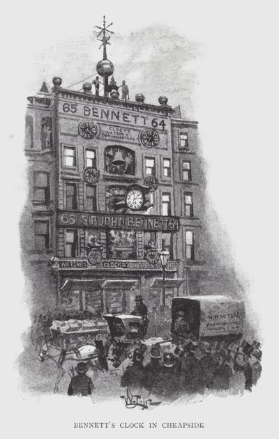 O Relógio de Bennett em Cheapside (litho) de William Luker