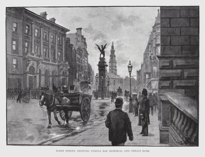 Fleet Street, mostrando o Temple Bar Memorial e o Banco da Criança (litho) de William Luker