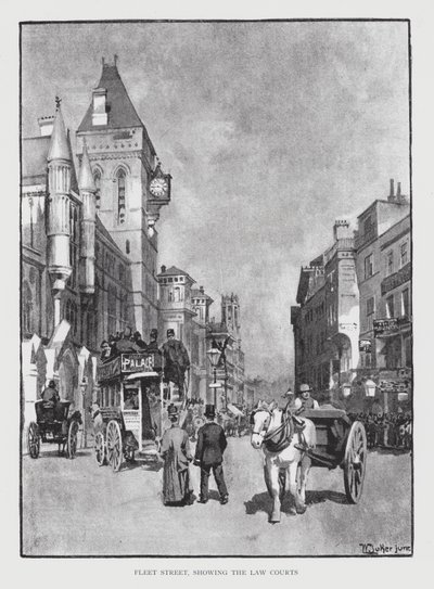 Fleet Street, mostrando os tribunais de justiça (litho) de William Luker