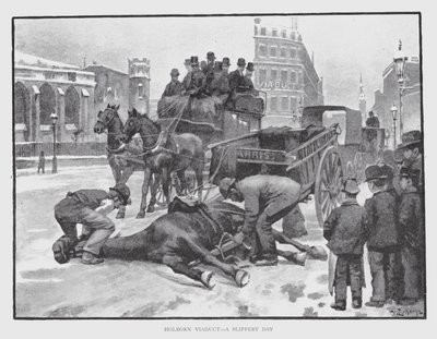 Viaduto de Holborn, um dia escorregadio (litho) de William Luker