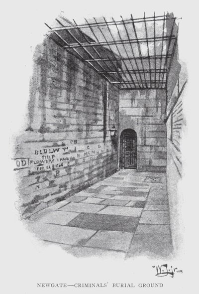 Newgate, Terreno de Enterro dos Criminosos (litho) de William Luker