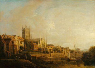 Uma vista da Catedral de Worcester do rio (óleo sobre tela) de William Marlow