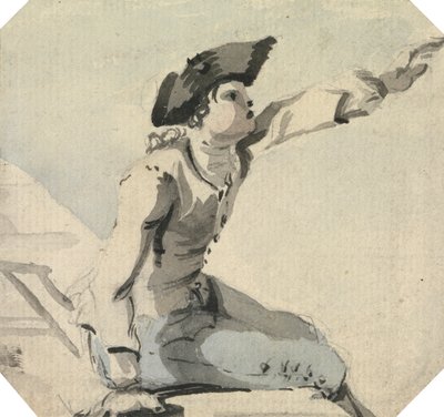 O homem sentado num parapeito a abanar o seu braço esquerdo de William Marlow