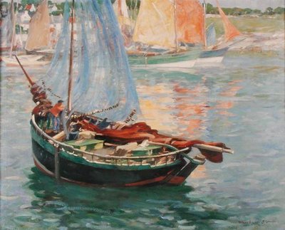 Concarneau, Drying the Nets, c.1920 (óleo sobre tela) de William Marshall Brown