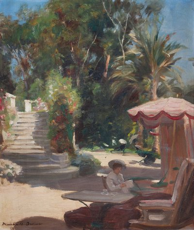 Hotel Garden, Grasse-en-Vence, Signed lower left Marshall Brown (oil on canvas) de William Marshall Brown