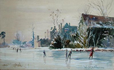 Patinagem no Castelo de Broughton (aguarela e corpóreos sobre papel) de William Matthison