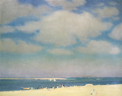 Paisagem marítima com praia de areia (The Beach at Chatham) c.1915 (óleo sobre tela) de William McGregor Paxton