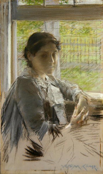 Na Janela, c.1890 (pastel sobre tela) de William Merritt Chase