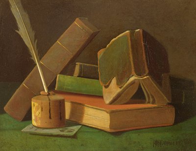 Ainda vida com livros e tinta bem de William Michael Harnett