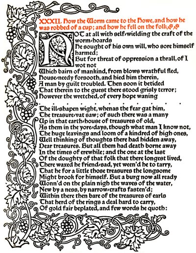 Kelmscott Press: Página do conto de Beowulf Impresso no tipo Troy, c.1895, 1914. de William Morris