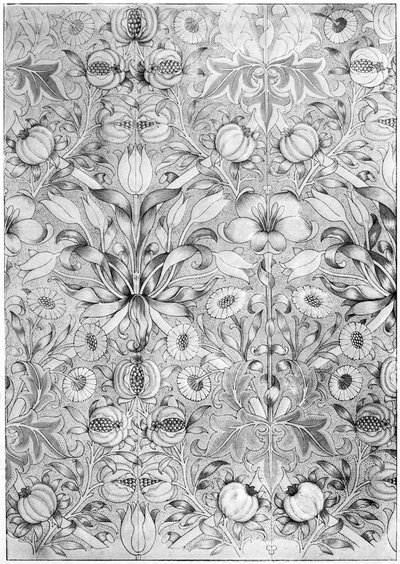 Papel de parede de padrão de lírio e romã, 1887 1934. de William Morris