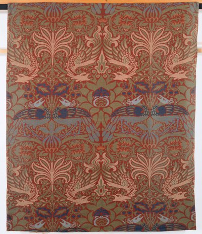 Pavão um dragão, cortina de sarja teares mão, Morris & Co., 1878 de William Morris