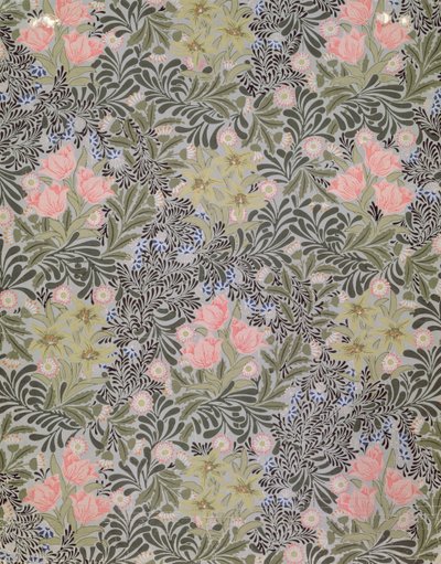 Design de papel de parede com tulipas, margaridas e madressilva (papel de parede) de William Morris