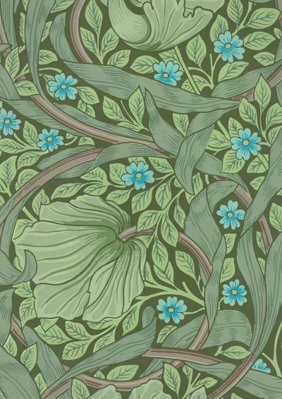 William Morris Wallpaper Sample with Forget-Me-Nots, c.1870 (impressão em bloco de madeira a cores) de William Morris