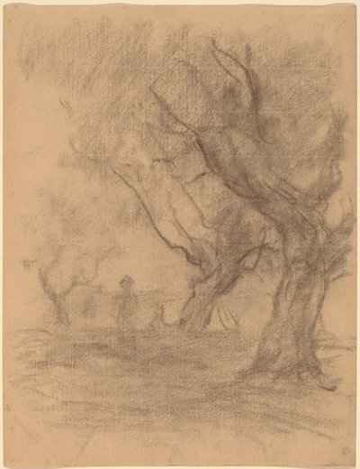 Mulher em pé debaixo de duas árvores de William Morris Hunt