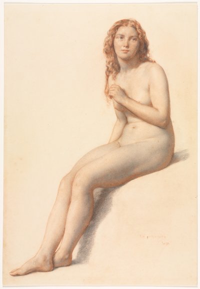 Nu feminino, sentado, vista de três quartos de frente de William Mulready