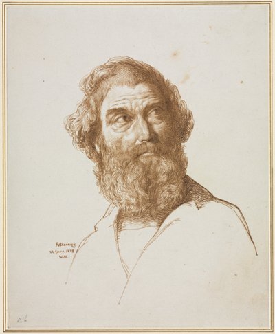 Cabeça de um homem barbudo olhando para a esquerda de William Mulready
