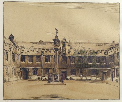 The Front Quad do Corpus Christi College, Oxford (caneta e tinta com lavagem em papel) de William Nicholson