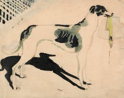 O cão de caça cinzento com a luva (aguarela e grafite sobre papel) de William Nicholson