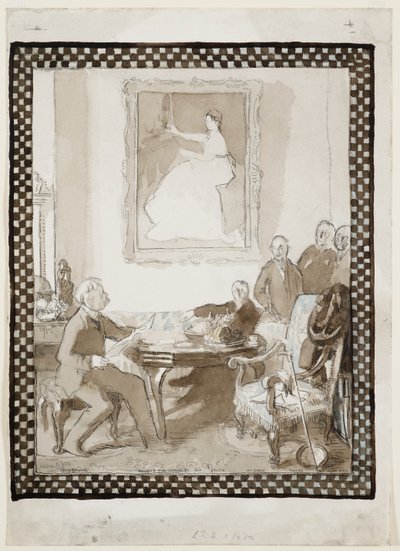 Estudo para a pintura a óleo "Homenagem a Manet", c.1906 (aguarela, tinta, giz e lápis sobre papel) (ver também 63015) de William Orpen