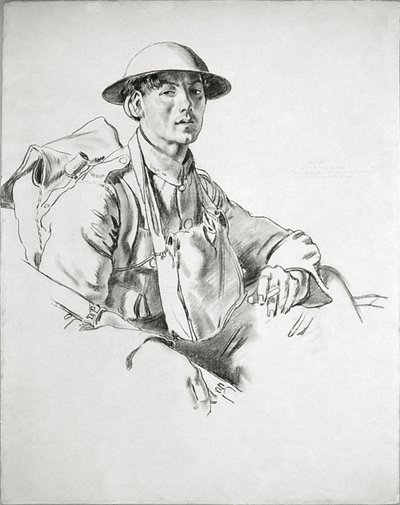 Os Manchesters, Arras. - Acabou de sair das trincheiras perto de Arras. Passou pelas batalhas de Ypres e Somme intocadas. Indo para casa em Sheffield para se casar. de William Orpen