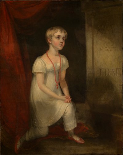 Horatia Nelson ajoelhada diante do túmulo do pai, c.1807 (óleo sobre tela) de William Owen