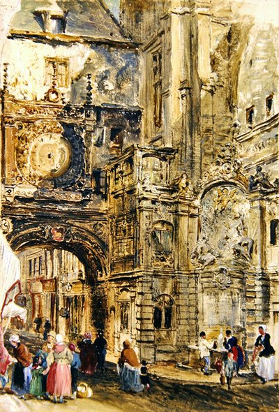 Gros Horloge de Rouen, c.1860 (óleo sobre papel colocado a bordo) de William Parrott