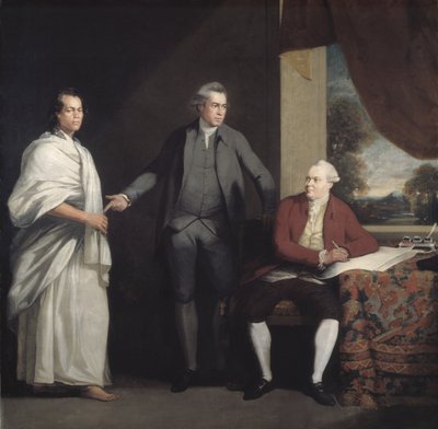 Omai, Joseph Banks e Dr. Daniel Solander, c.1775 (óleo sobre tela) de William Parry