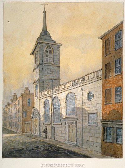 Vista sudeste da Igreja de St Margaret Lothbury, City of London, 1815.                          de William Pearson