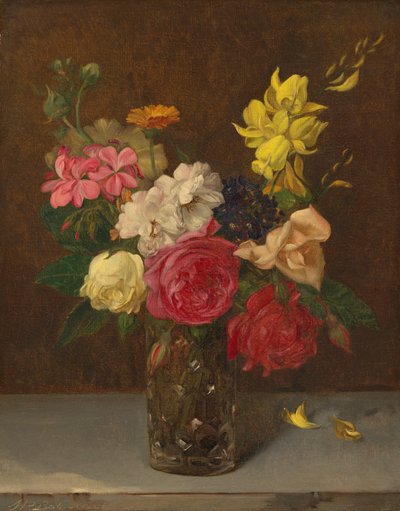 Flores num vaso de vidro cortado de William Perkins Babcock