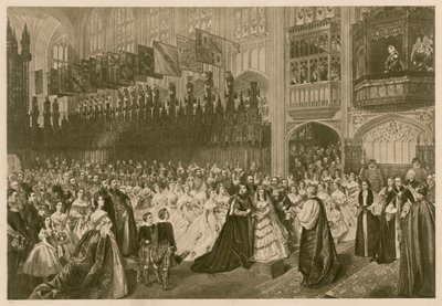 Casamento do Príncipe de Gales e da Princesa Alexandra da Dinamarca, Capela de São Jorge, Castelo de Windsor de William Powell (after) Frith