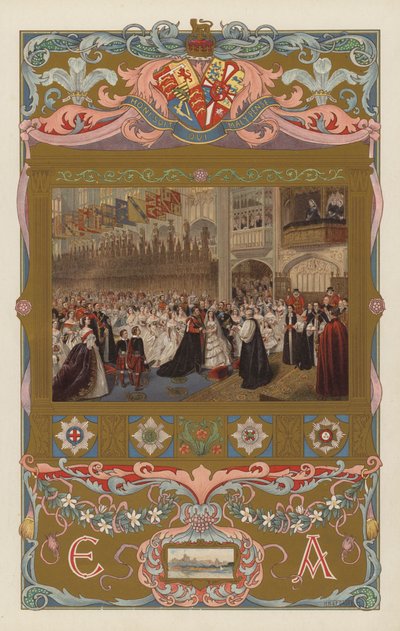 O casamento do futuro Rei Eduardo VII e da Rainha Alexandra, na Capela de St. Georges, Windsor, em 10 de Março de 1863 (cor litho) de William Powell (after) Frith